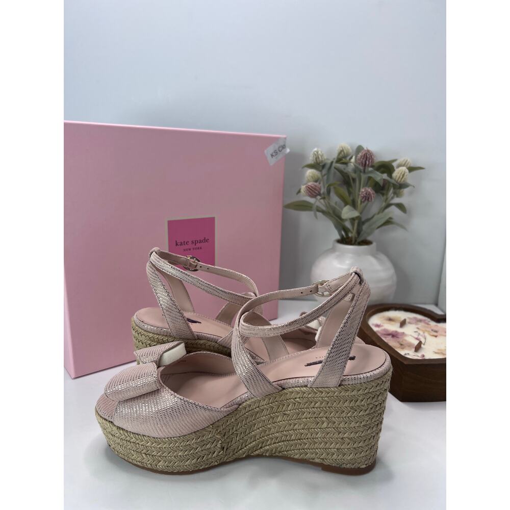 Kate Spade Thelma Leather Wedge Sandals Espadrille Blush Women's 9 NWB - Picture 6 of 13